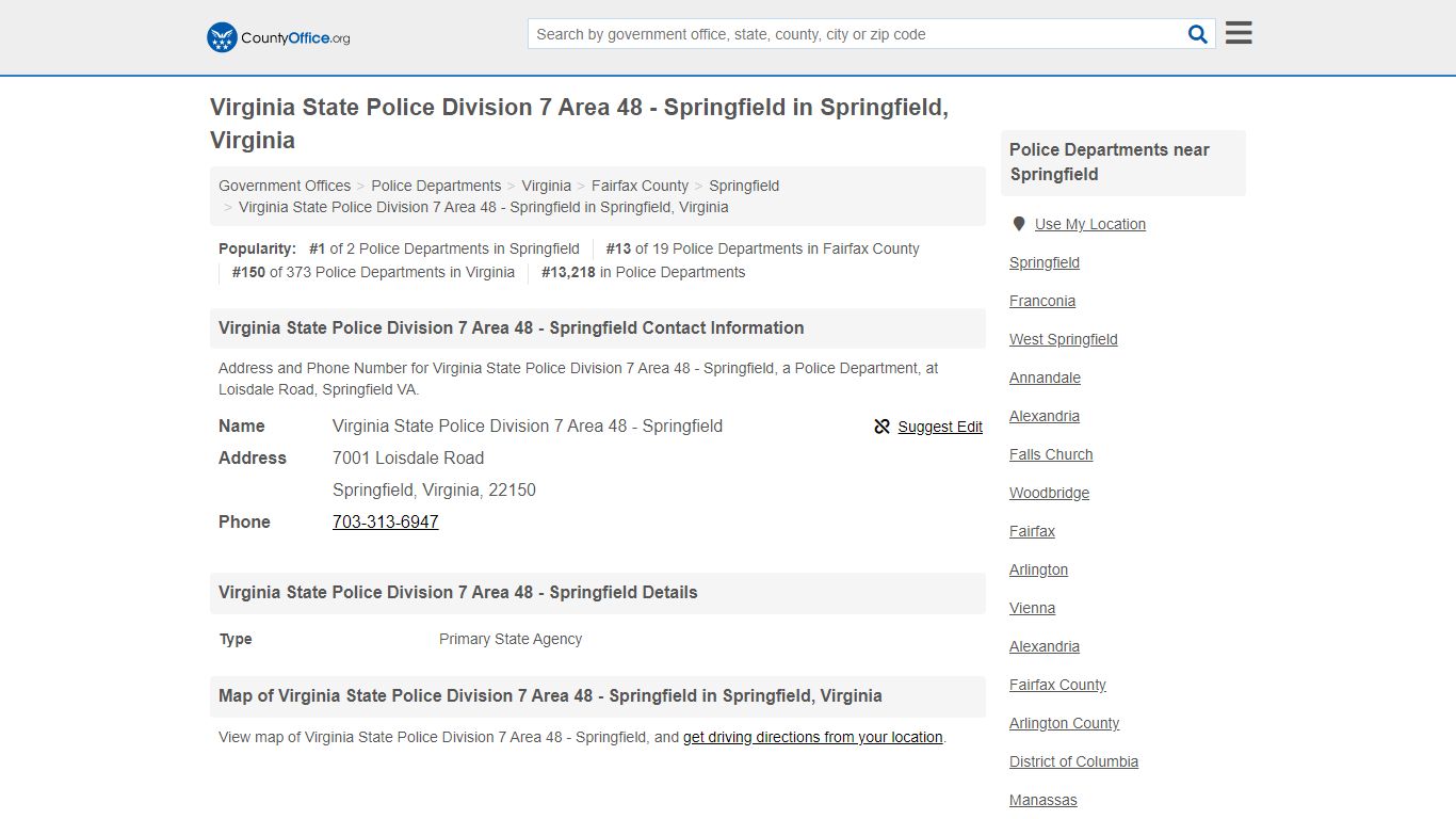 Virginia State Police Division 7 Area 48 - Springfield - Springfield ...